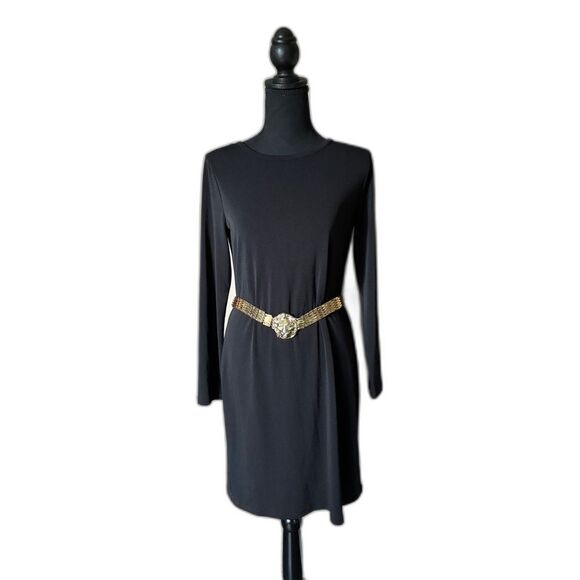MICHAEL KORS Classic black shift dress Back Zip Long Sleeve S EUC staple piece - Picture 1 of 14